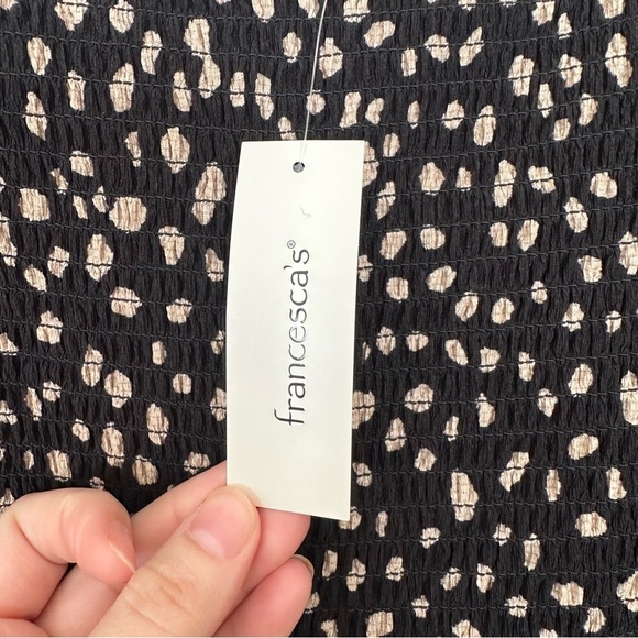 NEW Mi Ami Women M Smocked Top Long Sleeve Black Dalmatian Spots Balloon Sleeve - Picture 3 of 9